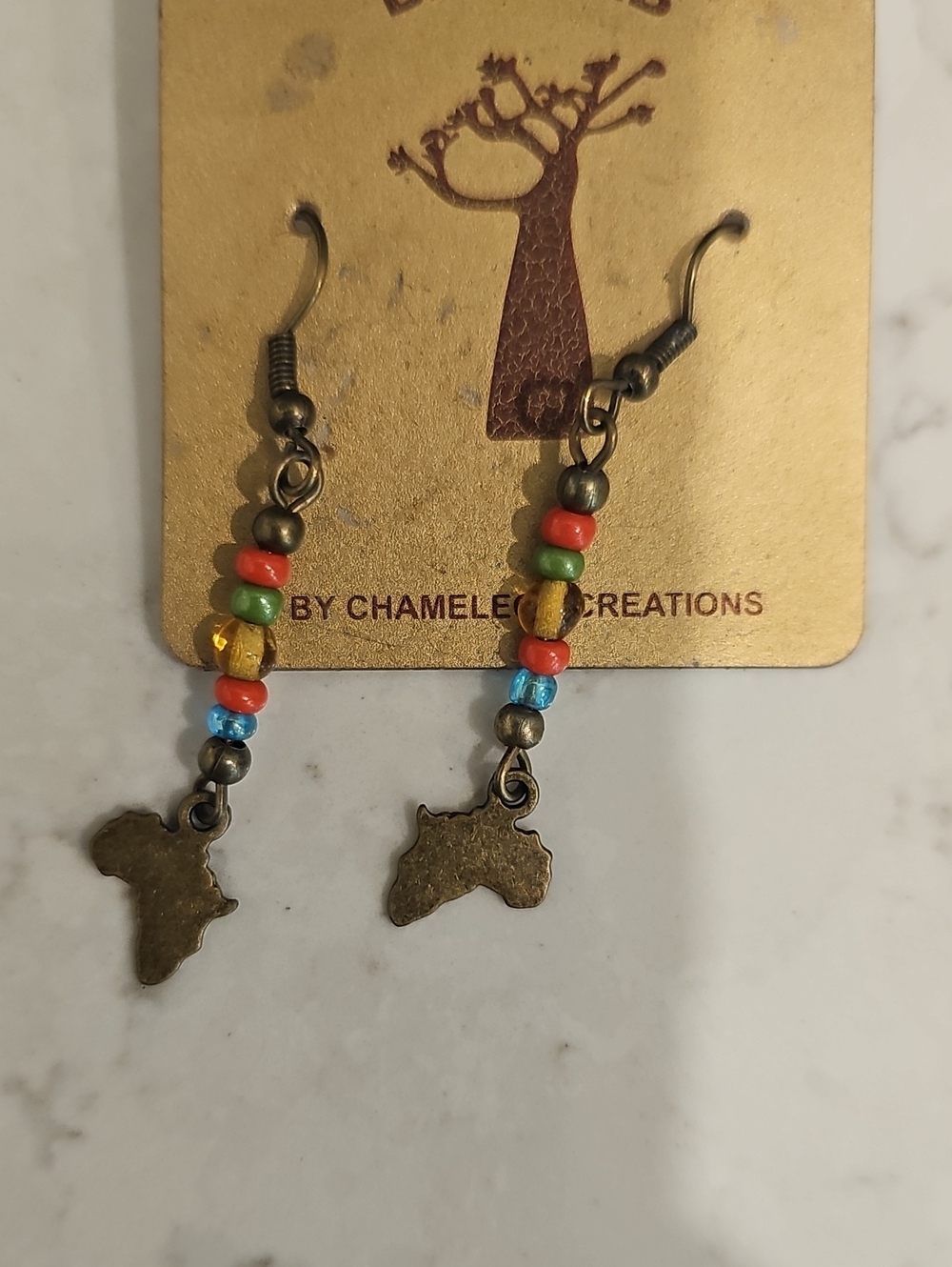Africa Charm Beaded Dangle Earrings - Multicolor NWT